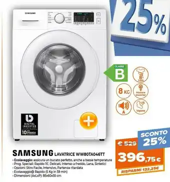 Expert Samsung WW80TA046TT Lavatrice Libera Installazione Caricamento Frontale 8 Kg 1400 Giri/min B Bianco offerta