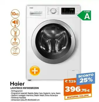 Expert Haier Series 30 HW100-SB1230N Lavatrice Libera Installazione Caricamento Frontale 10 Kg 1200 Giri/min A Bianco offerta