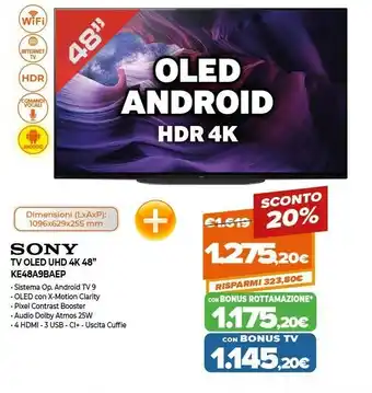 Expert Sony TV OLED UHT 4K 48 KE48A9BAEP offerta