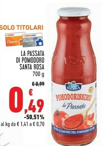 Conad Santa rosa Pomodorissimo La Passata 700 G(ml) offerta