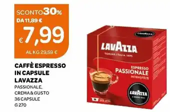 Ekom Lavazza Caffè Espresso in Capsule Passionale, Crema & Gusto 36 Capsule 270 g offerta