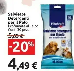 Vitakraft Salviette Detergenti Pelo Per Animali Domestici Talco 30 Pezzi