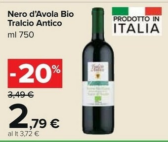 Carrefour Market Tralcio antico Nero D'avola Bio offerta