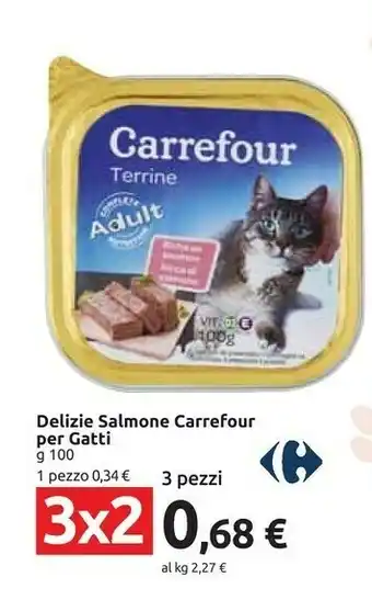 Carrefour Carrefour - Delizie Salmone Per Gatti 100 G offerta