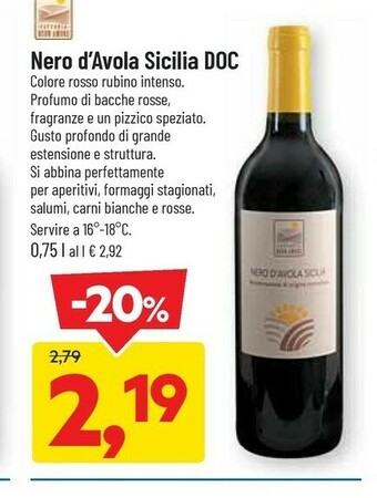 DPiù Nero D'avola Sicilia DOC 750 Ml offerta