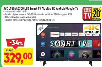 DPiù Jvc LT50VAQ300 Led Smart TV 4K Ultra HD Android Google TV offerta
