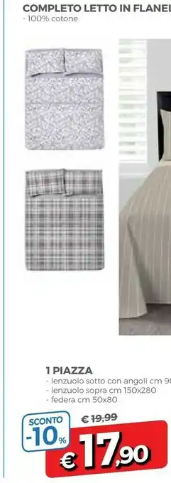 Famila Completo Letto In Flanella 100% Cotone 1 Piazza Lenzuolo Sotto Con Angoli offerta