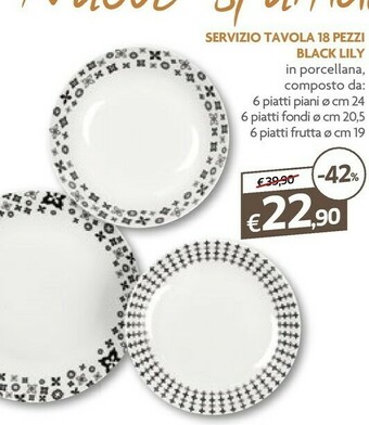 Famila Excelsa Servizio Tavola 18 Pezzi Black Lily offerta