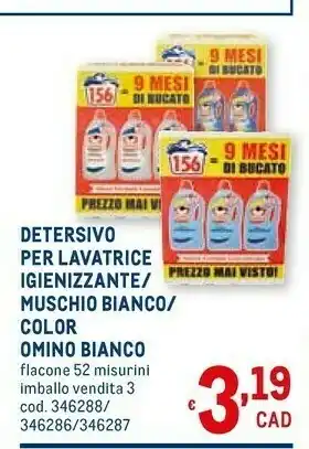 Metro Omino Bianco Detersivo Per Lavatrice Igienizzante/ Muschio Bianco/ Color offerta