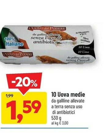 DPiù L'uovo del podere 10 Uova Medie offerta