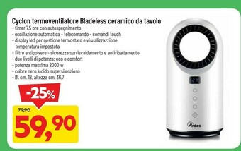 DPiù Cyclon Termoventilatore Bladeless Ceramico Da Tavolo offerta