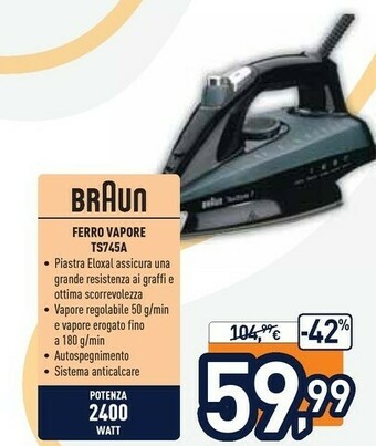 Unieuro Braun Ferro Vapore TS745A offerta