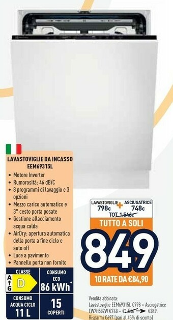 Unieuro Electrolux Lavastoviglie Da Incasso EEM69315L offerta