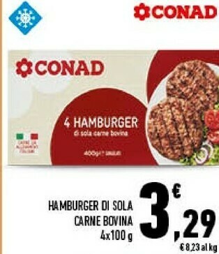 Conad Superstore Conad - 4 Hamburger Di Sola Carne Bovina 400 G(ml) offerta