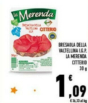 Conad Citterio La Merenda Bresaola Della Valtellina 30 G(ml) offerta