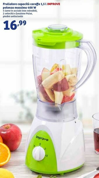 In'S Mercato Improve Frullatore Capacità Caraffa 1,5 L Potenza Massima 400 W offerta