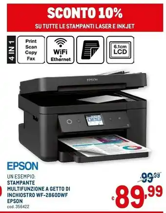 Epson Stampante Multifunzione A Getto Di Inchiostro WF-2860DWF