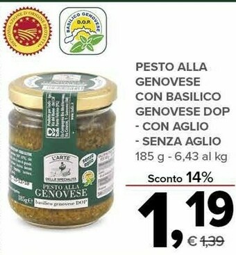 Todis L'Arte Delle Specialità - Pesto Alla Genovese Basilico Genovese Dop 185 G(ml) offerta