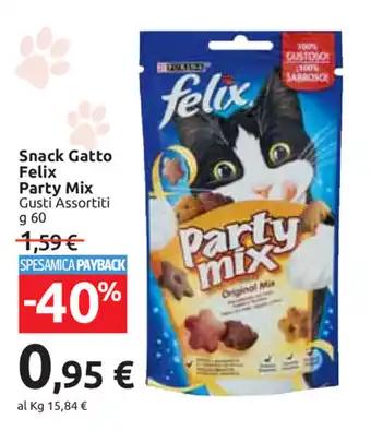 Carrefour Market Purina Felix Party Mix Snack Gatto 60g offerta