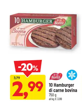 DPiù 10 Hamburger di carne bovina 750g offerta