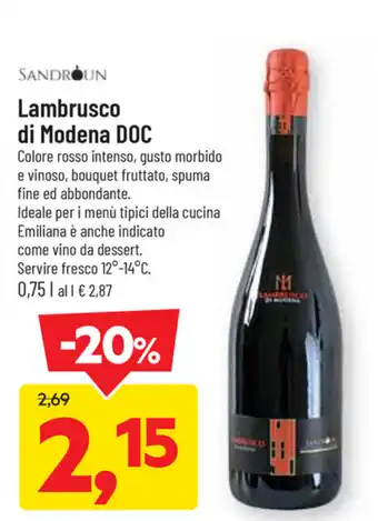 DPiù Lambrusco di Modena DOC 0,75l offerta