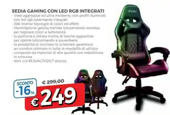Famila Sedia Gaming Con Led Rgb Integrati offerta