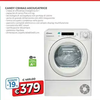 Famila Candy CSH8A2 Asciugatrice 8 Kg A++ offerta
