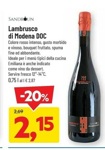 DPiù Sandròun Lambrusco Di Modena DOC 750 Ml offerta
