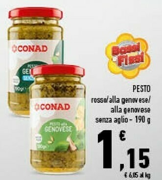 Conad City Conad - Pesto Alla Genovese Senza Aglio Basilico Fresco 190 G(ml) offerta
