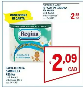 Metro Regina Carta Igienica Camomilla offerta