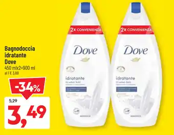 DPiù Dove Bagnodoccia idratante 450ml x 2 offerta
