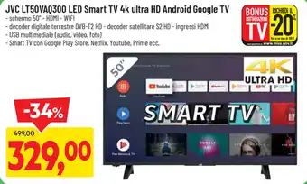 DPiù JVC LT50VAQ300 LED Smart TV 4k ultra HD Android Google TV offerta