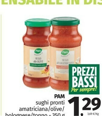 Pam Sughi per pasta offerta