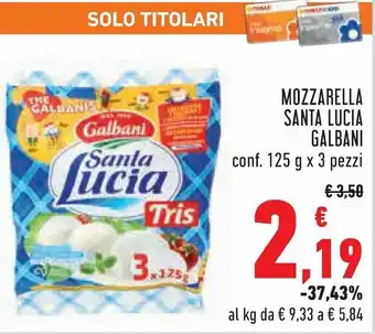 Conad Margherita Galbani Santa Lucia Mozzarella 125g x 3 pezzi offerta