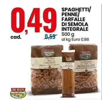 Eurospin Spaghetti/Penne/Farfalle di Semola Integrale 500g offerta