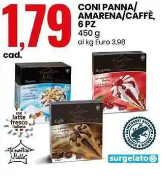 Eurospin Coni Panna/Amarena/Caffè, 6pz 450g offerta