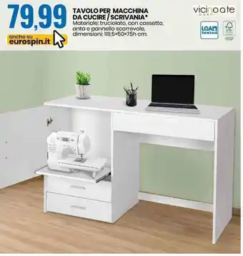 Eurospin Tavolo per Macchina da Cucire/Scrivania 119,5x50x75h cm offerta