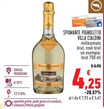 Conad SPUMANTE PIGNOLETTO VILLA CIALDINI millesimato brut, rosè brut 750 ml offerta