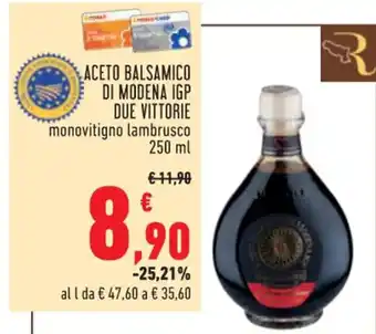 Conad ACETO BALSAMICO DI MODENA IGP DUE VITTORIE monovitigno lambrusco 250 ml offerta