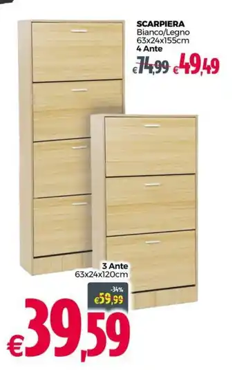 SCARPIERA Bianco/Legno 63x24x155cm