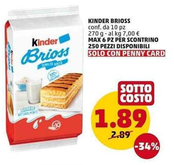 PENNY Kinder Brioss 10pz 270g offerta
