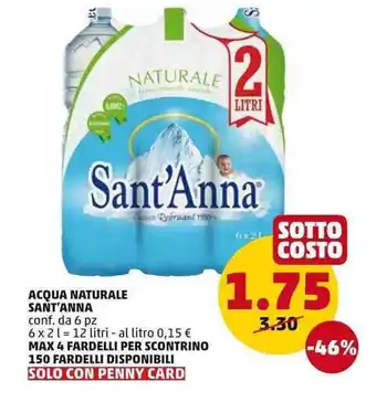 PENNY Sant'Anna Acqua Naturale 6pz 2l offerta