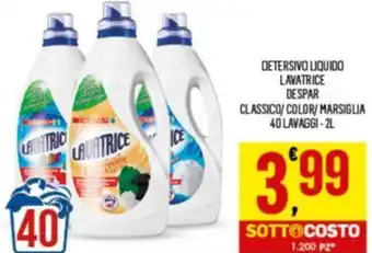 Despar DETERSIVO LIQUIDO LAVATRICE DESPAR CLASSICO/COLOR/ MARSIGLIA 40 LAVAGGI-2L offerta