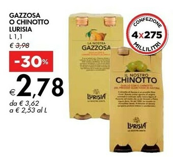 Bennet Lurisia Gazzosa O Chinotto offerta
