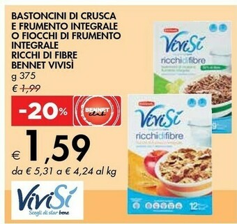 Bennet Vivisi Bastoncini Di Crusca E Frumento Integrale O Fiocchi Di Frumento Integrale Ricchi Di Fibre offerta