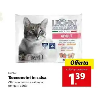 Lidl Le chat Bocconcini In Salsa Cibo Con Manzo E Salmone Per Gatti Adulti offerta