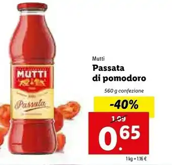 Lidl Mutti Passata Di Pomodoro Al Basilico 560 G(ml) offerta