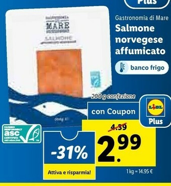 Lidl Gastronomia di Mare - Salmone Affumicato Norvegese 200 g(ml) offerta
