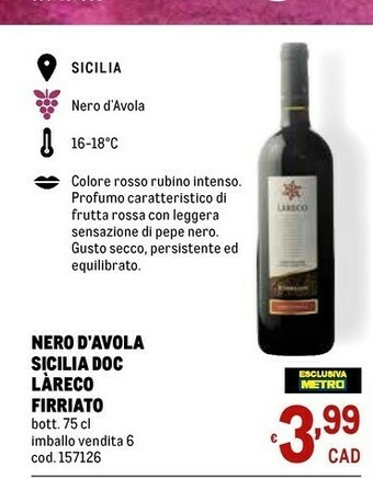 Metro Rubino Nero d'Avola offerta