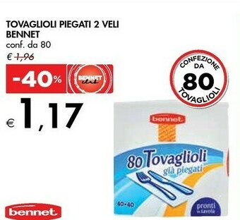 Bennet Bennet Tovaglioli Piegati 2 Veli offerta